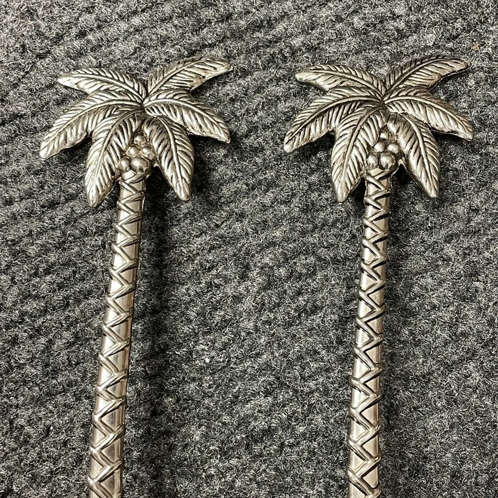 Godinger Palm Tree Large Salad Serving Set Silver Dinnerware Serving Tongs